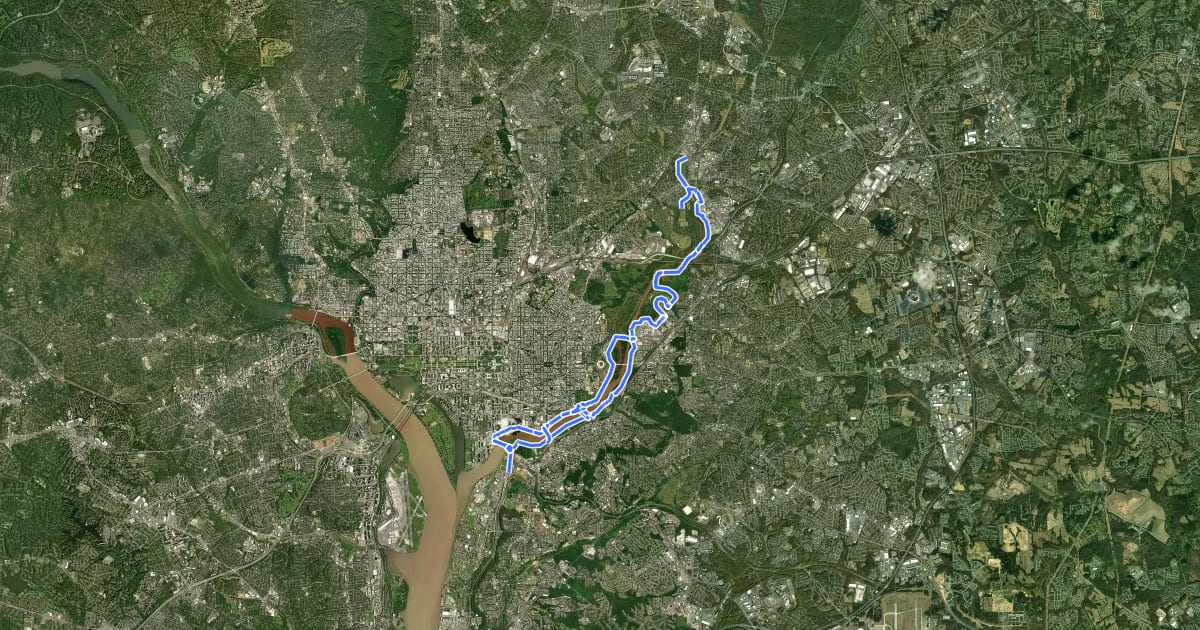 Маршрут Anacostia Riverwalk Trail на спутниковом снимке