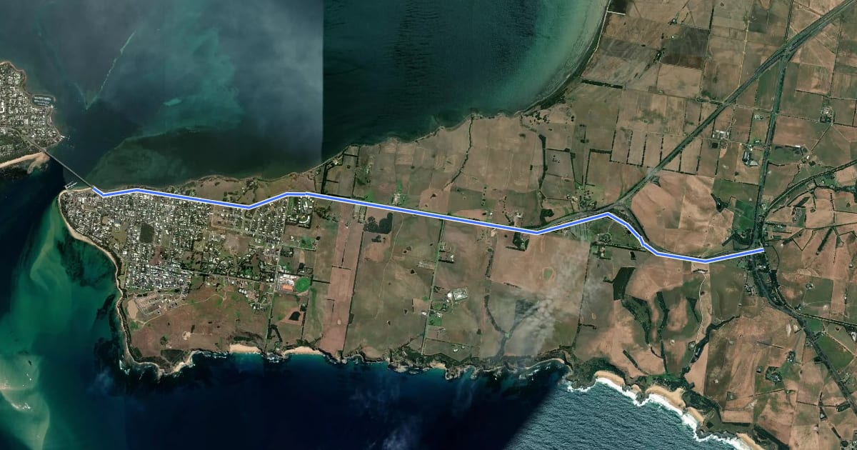 Маршрут Anderson-San Remo bike path на спутниковом снимке