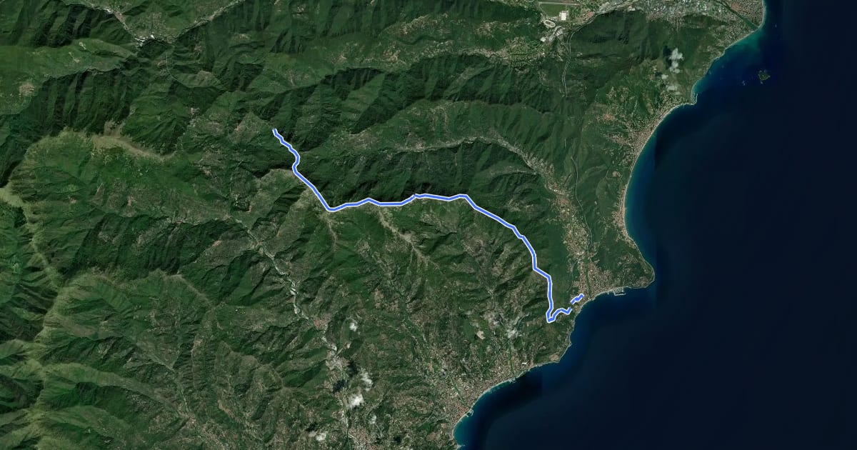 Маршрут Andora - Pizzo d'Evigno - Passo del Ginestro на спутниковом снимке