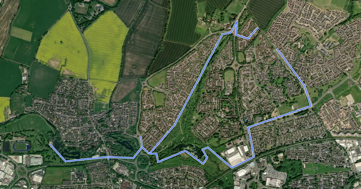 Маршрут Andover The Lakes cycle route на спутниковом снимке