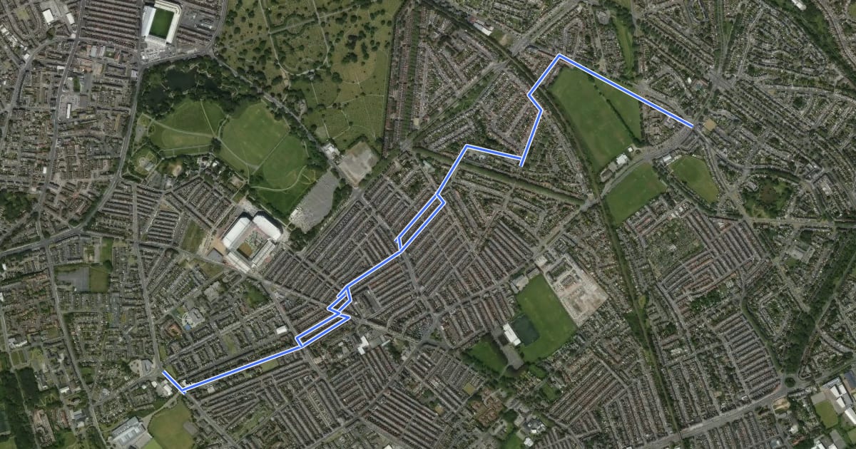 Маршрут Anfield Cycle Route на спутниковом снимке