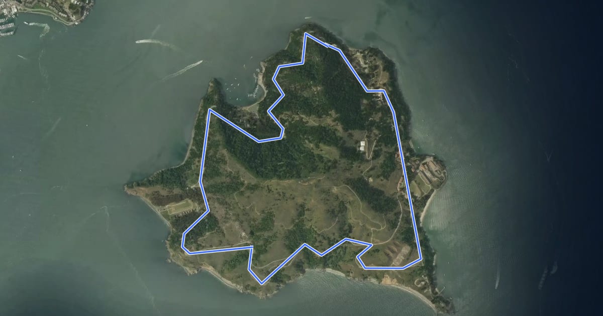 Маршрут Angel Island Perimeter Road на спутниковом снимке