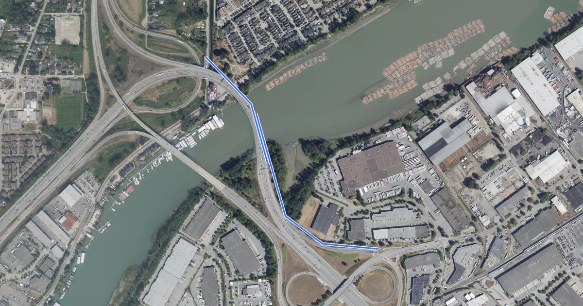 Маршрут Annacis Channel Bridge на спутниковом снимке