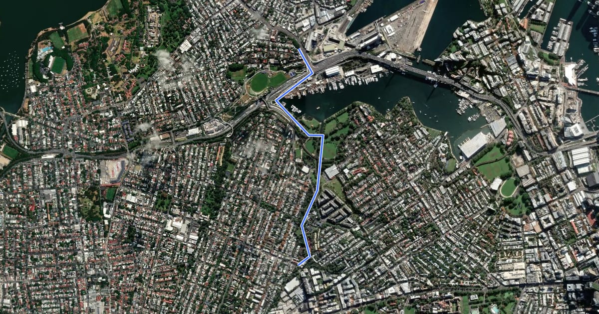 Маршрут Annandale - Balmain на спутниковом снимке