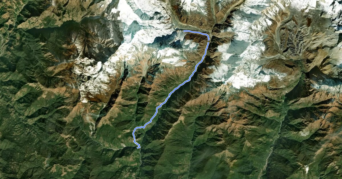 Маршрут Annapurna Base Camp Trek на спутниковом снимке