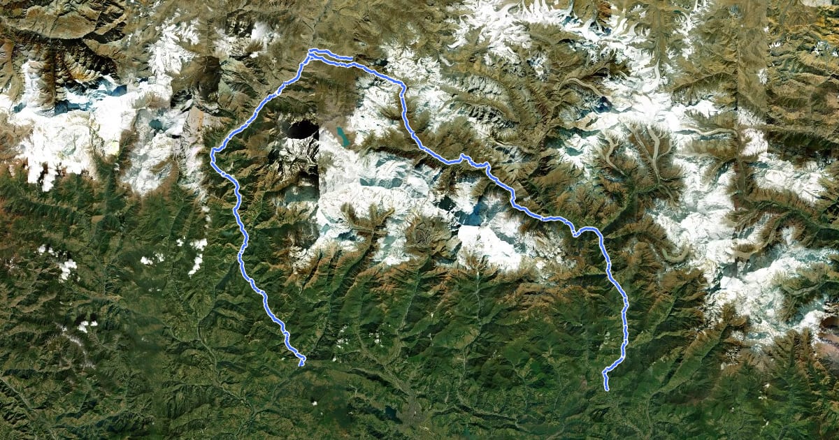 Маршрут Annapurna Circuit на спутниковом снимке