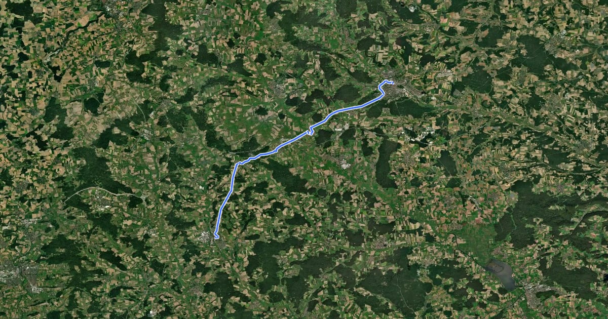 Маршрут Ansbach - Feuchtwangen на спутниковом снимке