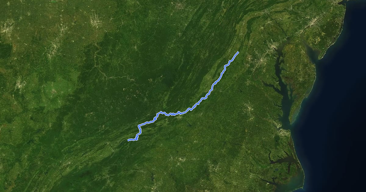 Маршрут Appalachian Trail на спутниковом снимке