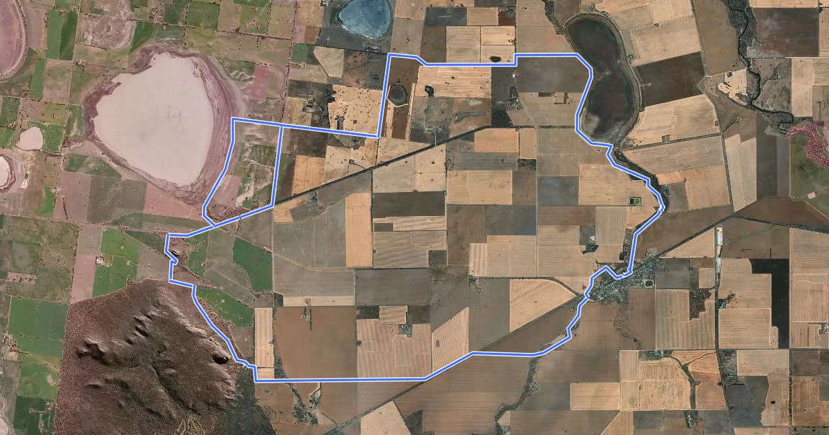 Маршрут Arapiles Big Sky bike trail на спутниковом снимке