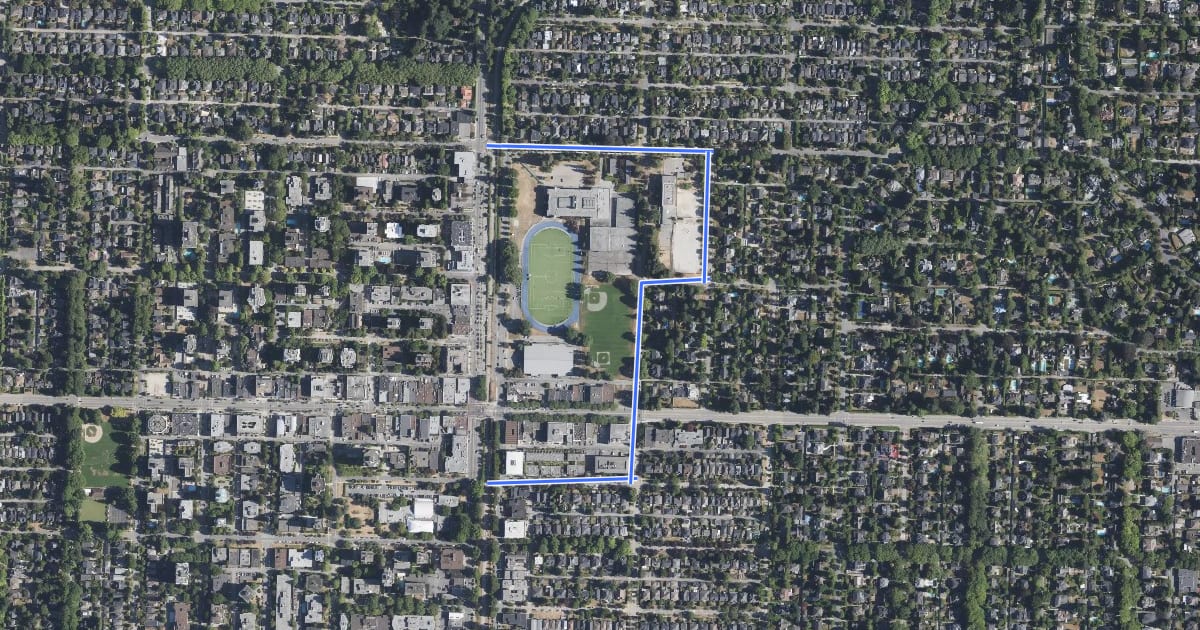 Маршрут Arbutus Greenway Detour на спутниковом снимке
