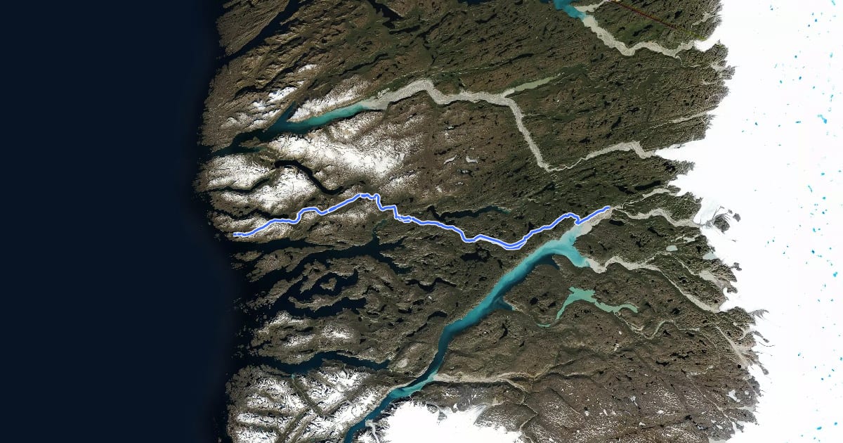 Маршрут Arctic Circle Trail на спутниковом снимке