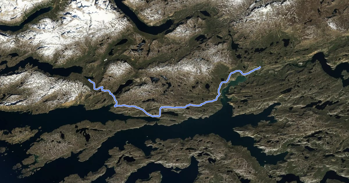Маршрут Arctic Circle Trail (Southern Route) на спутниковом снимке