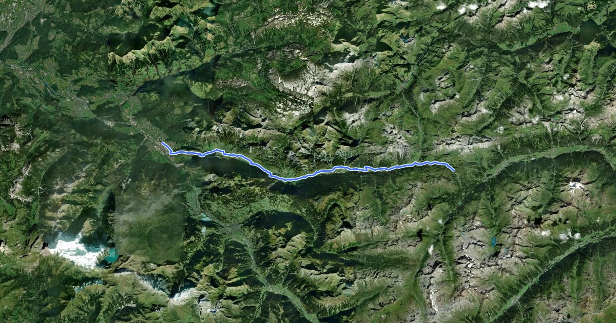 Маршрут Arlbergweg на спутниковом снимке