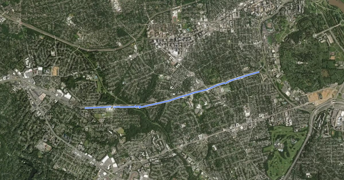 Маршрут Arlington Blvd Trail South на спутниковом снимке