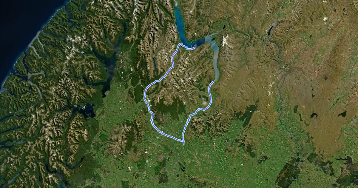 Маршрут Around the Mountains Cycle Trail на спутниковом снимке