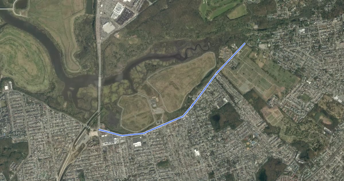 Маршрут Arthur Kill Road на спутниковом снимке