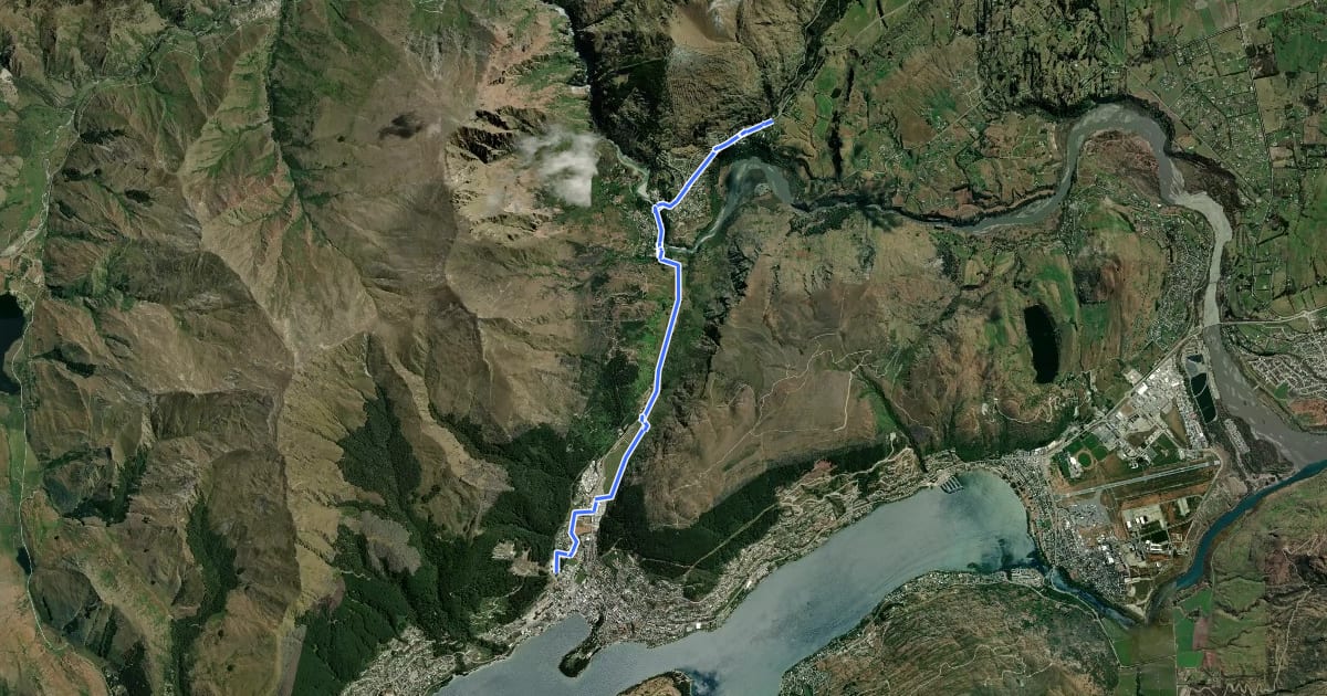 Маршрут Arthurs Point to Queenstown Cycleway на спутниковом снимке