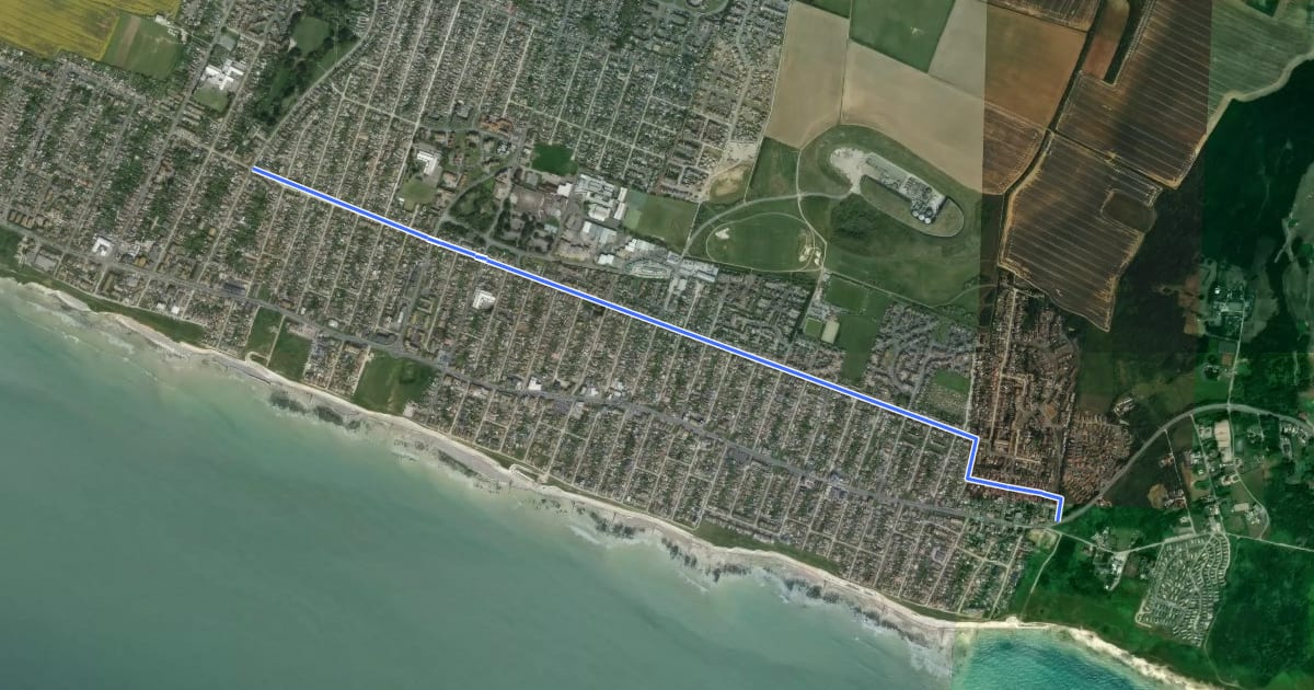Маршрут Arundel Road (ESCC Cycle Route 202) на спутниковом снимке