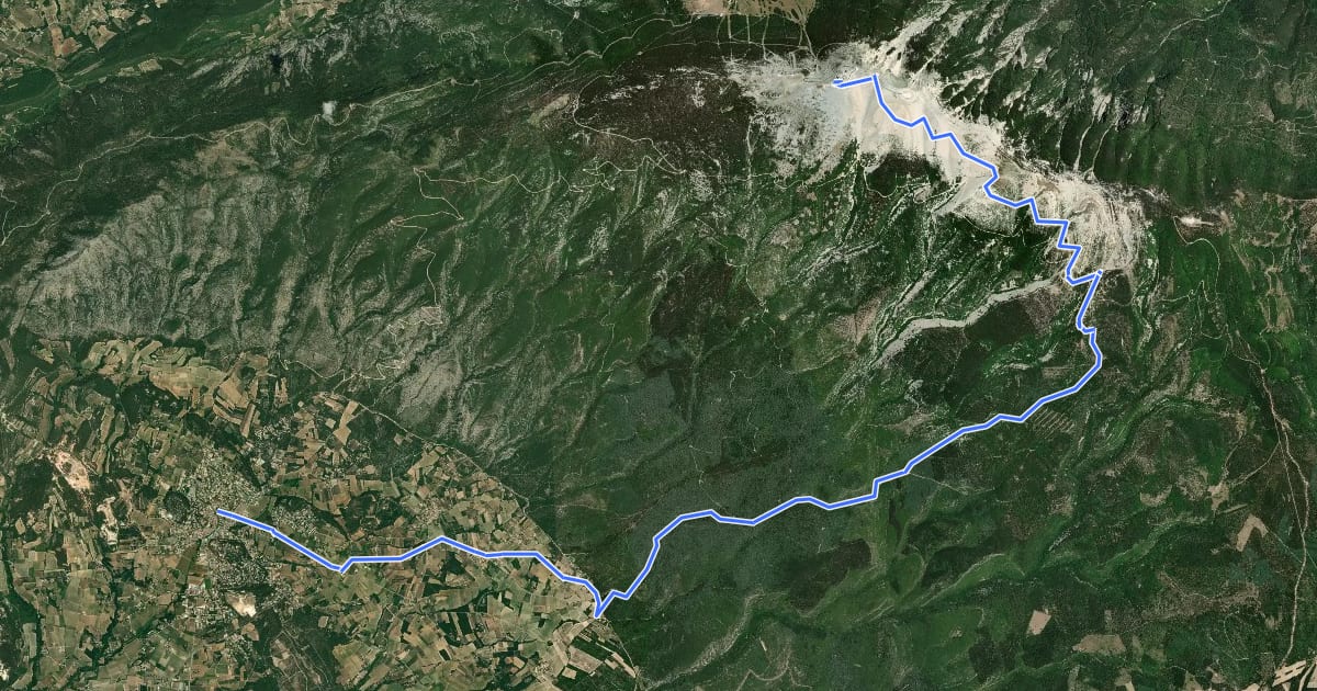 Маршрут Ascension du Mont-Ventoux depuis Bédoin на спутниковом снимке