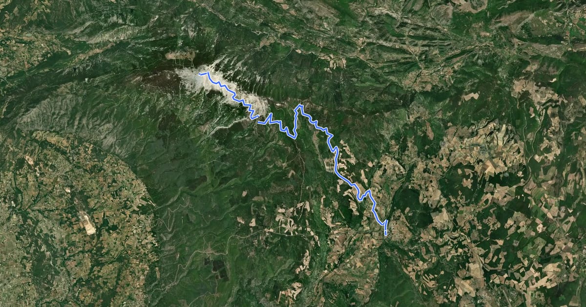 Маршрут Ascension du Mont-Ventoux depuis Sault на спутниковом снимке