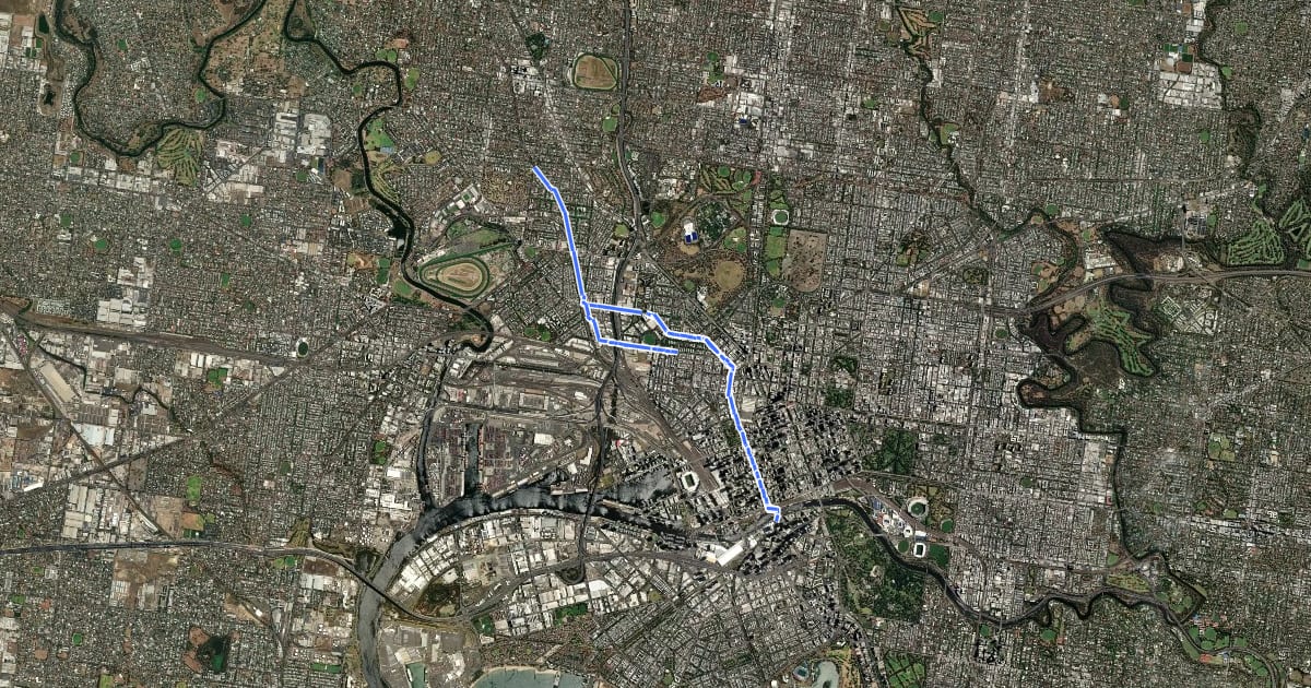 Маршрут Ascot Vale to CBD на спутниковом снимке