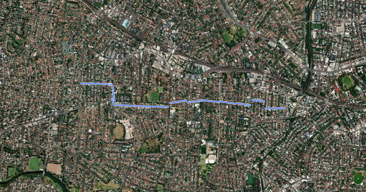 Маршрут Ashfield Central East West на спутниковом снимке