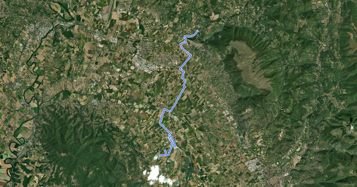 Маршрут Assisi-Cannara : il sentiero della predica agli uccelli dal bosco di S. Francesco a Piandarca на спутниковом снимке