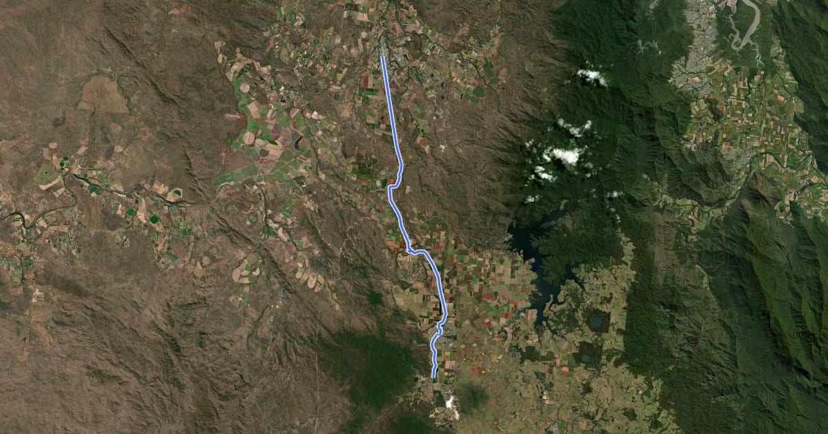 Маршрут Atherton Tablelands Rail Trail на спутниковом снимке