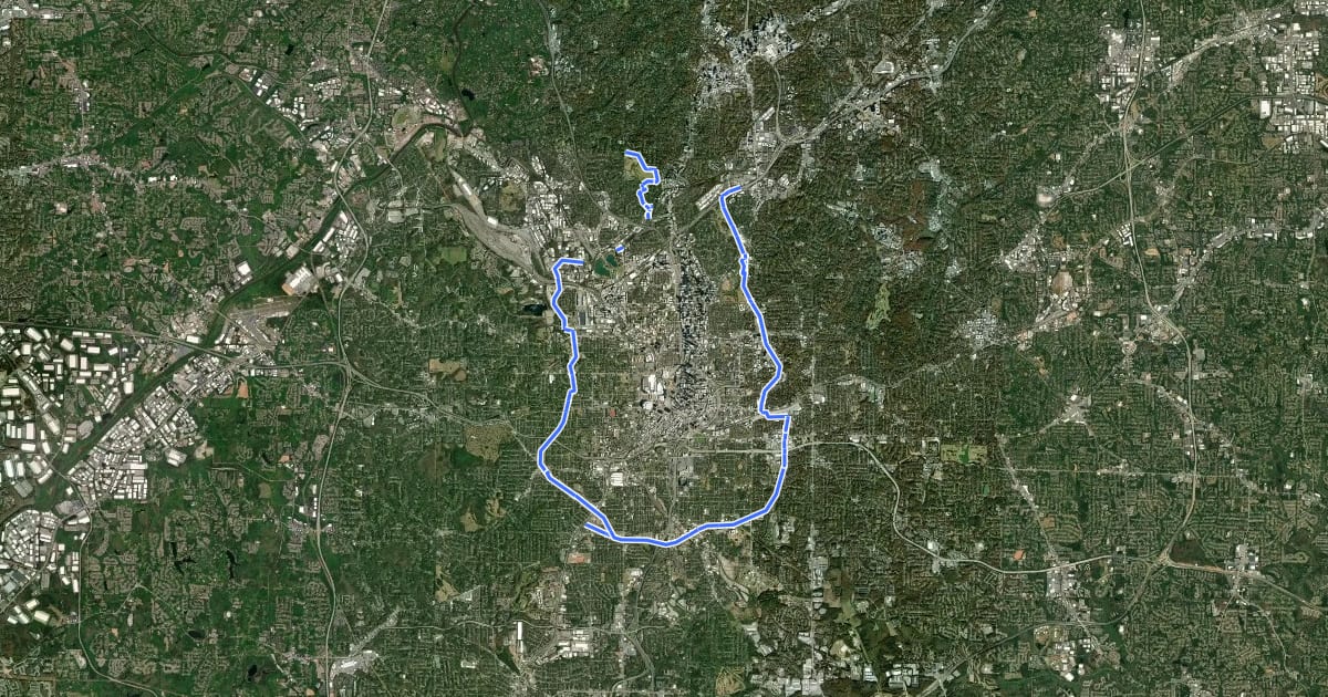 Маршрут Atlanta Beltline Trail на спутниковом снимке