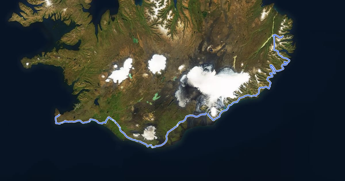 Маршрут Atlantic Coast Route - Proposed Iceland part на спутниковом снимке