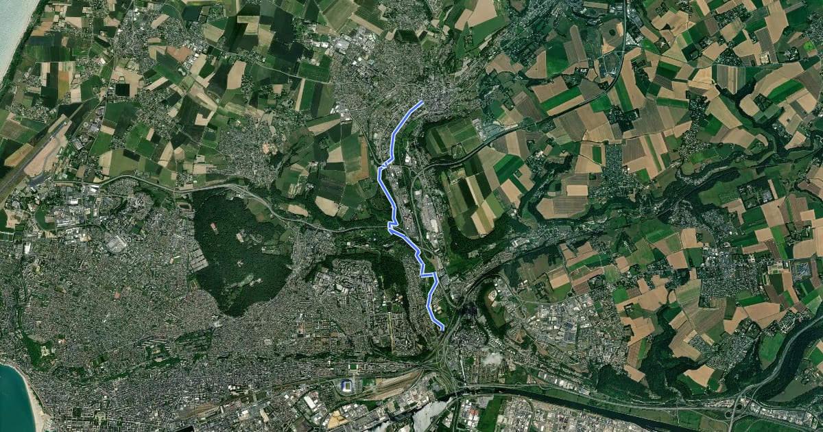 Маршрут Au fil de la Seine, variante Montivilliers - Harfleur на спутниковом снимке
