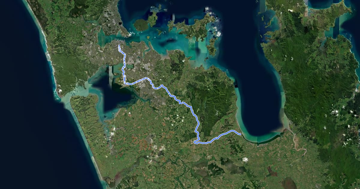 Маршрут Auckland Hauraki Tour Aotearoa на спутниковом снимке
