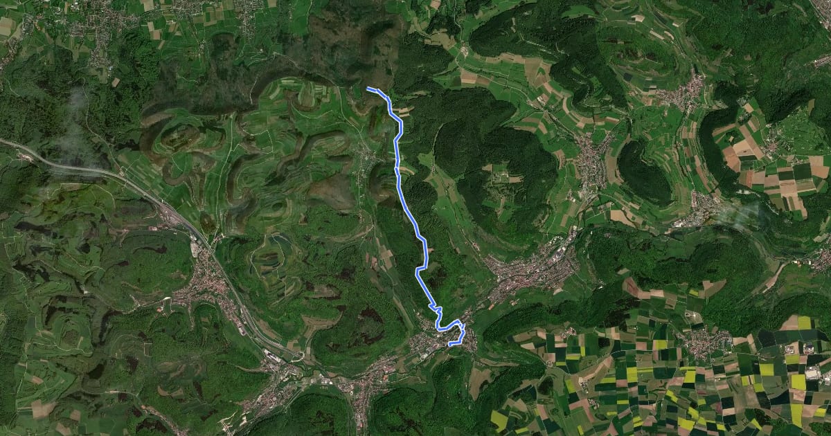 Маршрут Auendorf - Bad Ditzenbach - Hiltenburg на спутниковом снимке