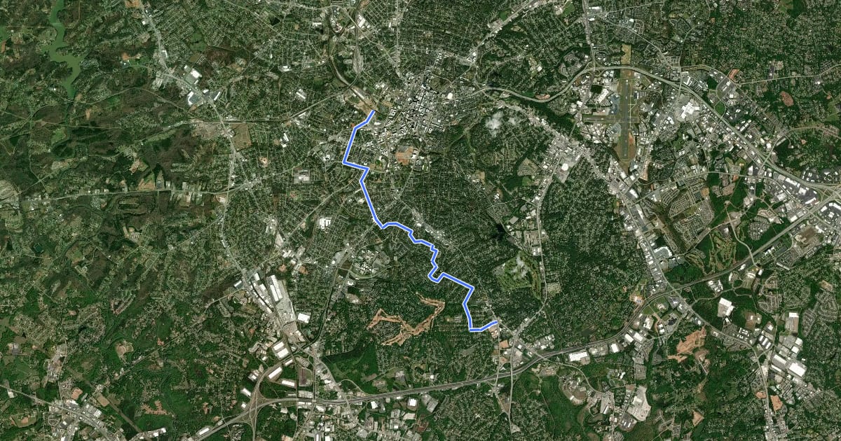 Маршрут Augusta Road Bike Boulevard на спутниковом снимке