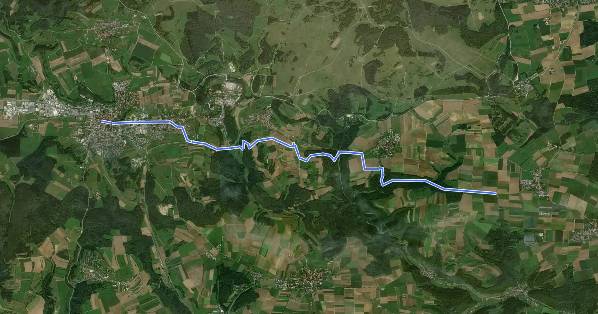 Маршрут Auingen - Ingstetten - Münsingen на спутниковом снимке