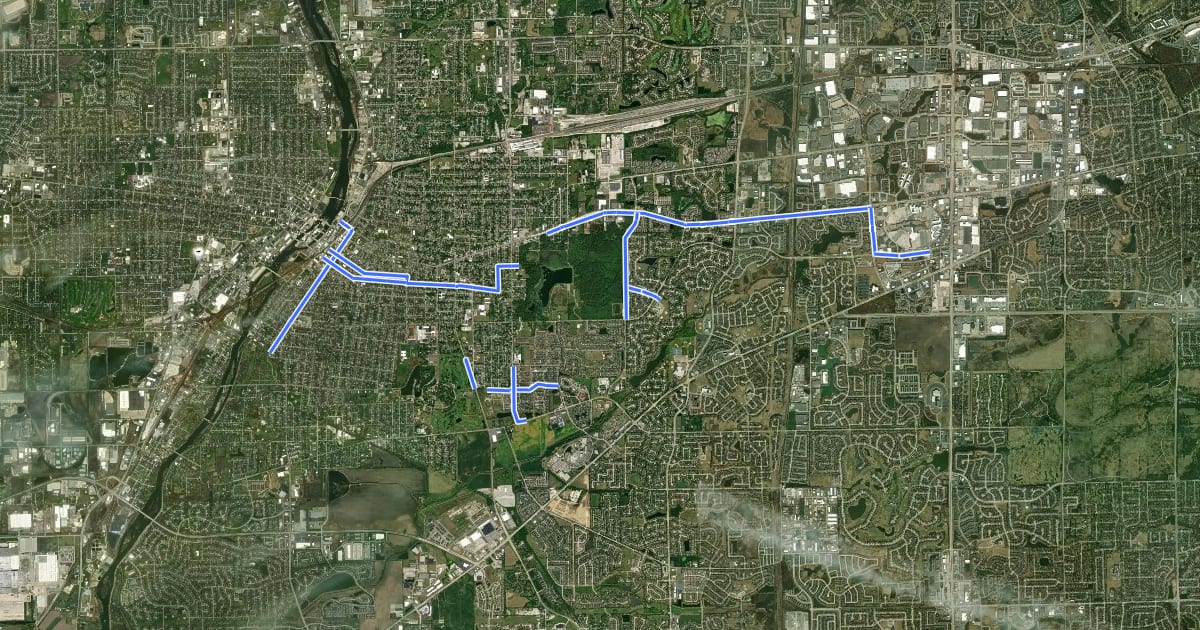 Маршрут Aurora Bikeways на спутниковом снимке