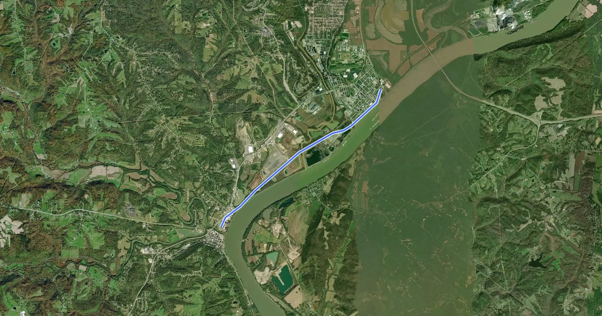 Маршрут Aurora–Lawrenceburg Trail на спутниковом снимке