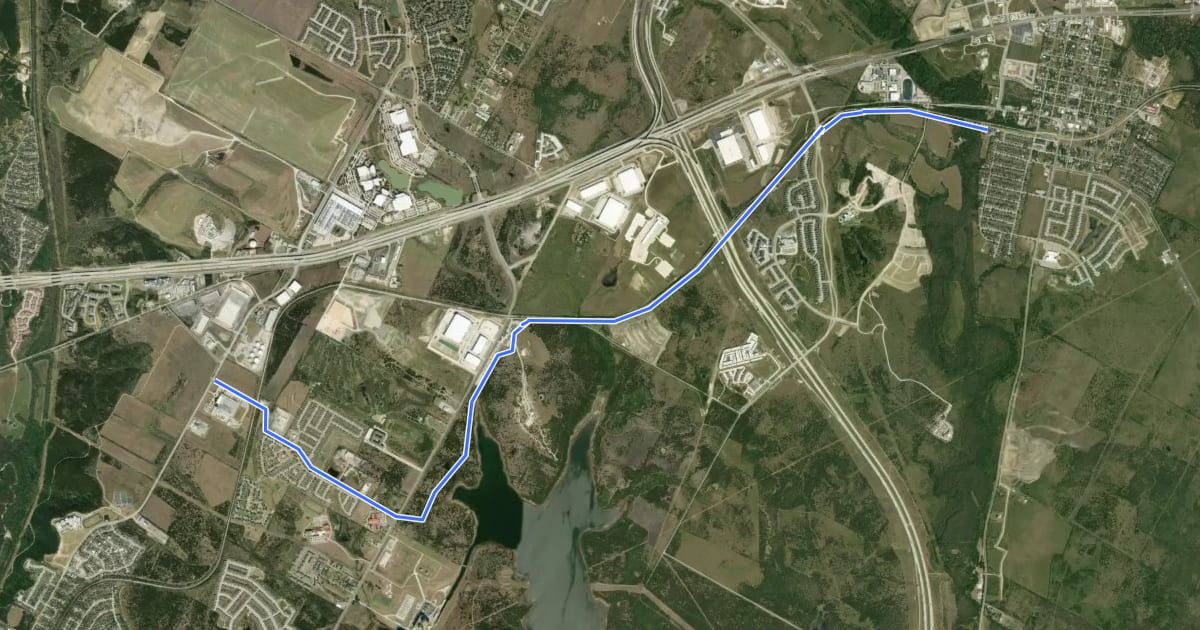 Маршрут Austin to Manor Trail на спутниковом снимке