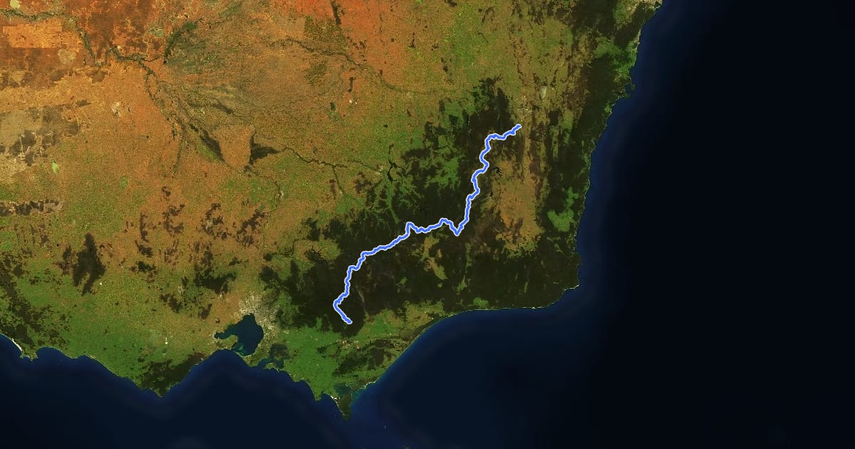 Маршрут Australian Alps Walking Track на спутниковом снимке