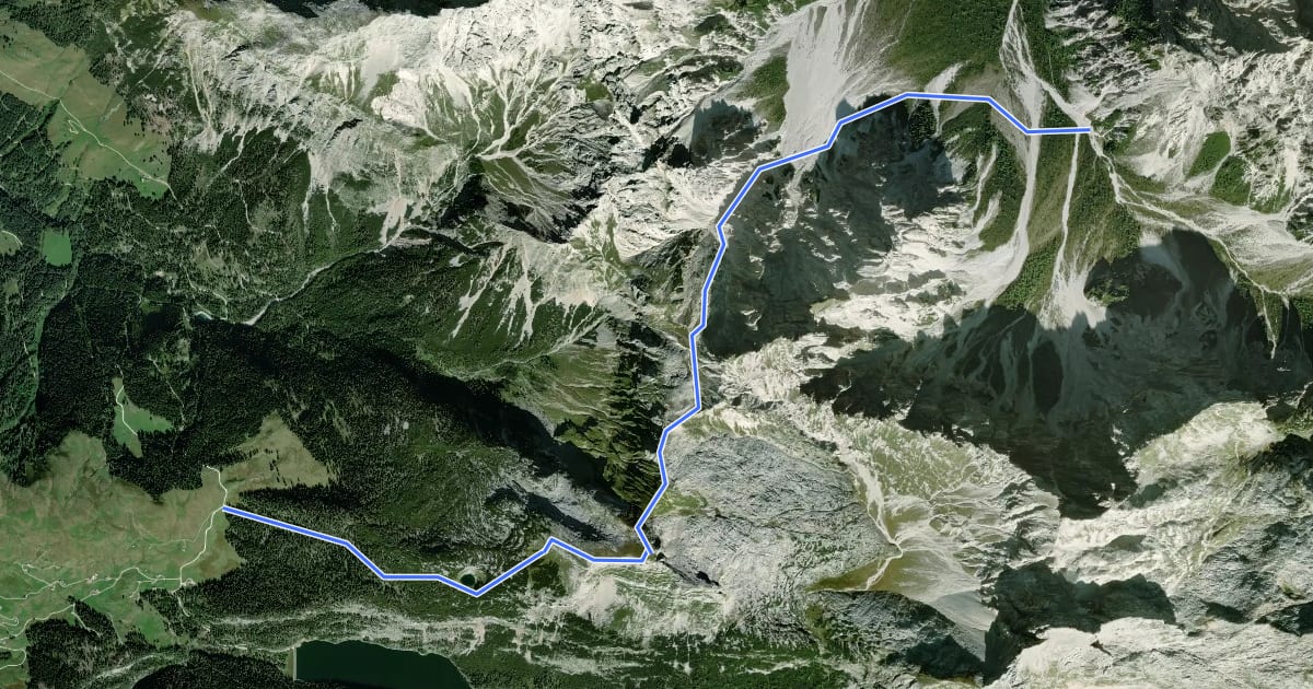 Маршрут AV Weg 440 (Wimbachgrieshütte - Loferer Seilergraben - Seehorn) на спутниковом снимке