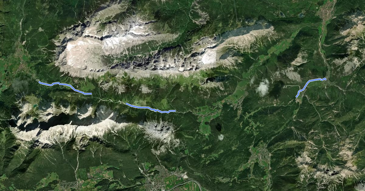 Маршрут AV Weg 801A (Ehrwald - Gaistal - Leutasch) на спутниковом снимке