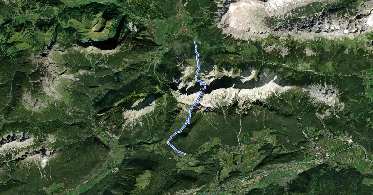 Маршрут AV Weg 812 (Obsteig - Coburger Hütte - Ehrwald) на спутниковом снимке