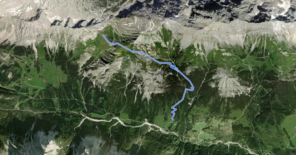 Маршрут AV Weg 816 (Gaistalalm - Feldernjöchel) на спутниковом снимке