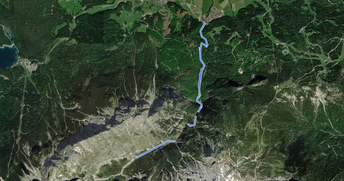 Маршрут AV Weg 831A (Höllental) на спутниковом снимке