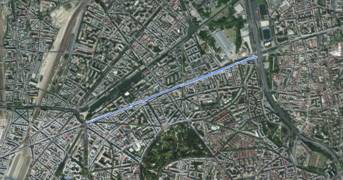 Маршрут Avenue Jean Jaurès на спутниковом снимке