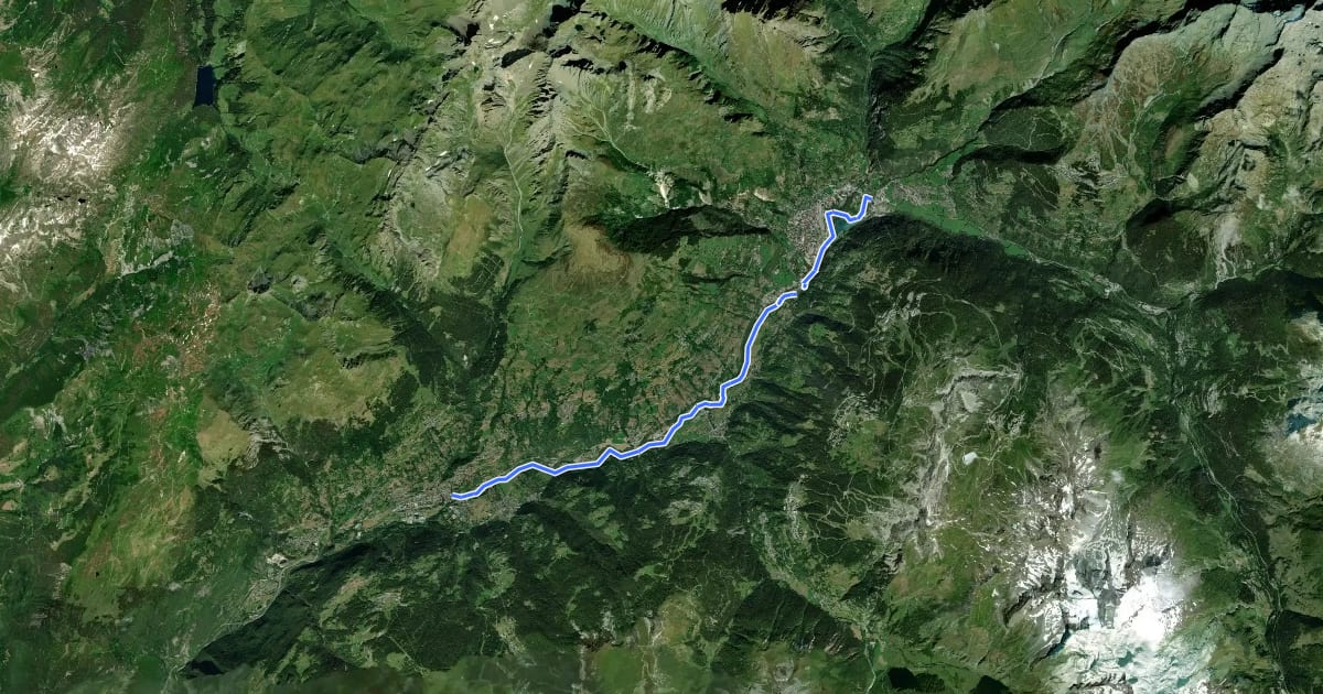 Маршрут Avenue Verte de Tarentaise на спутниковом снимке