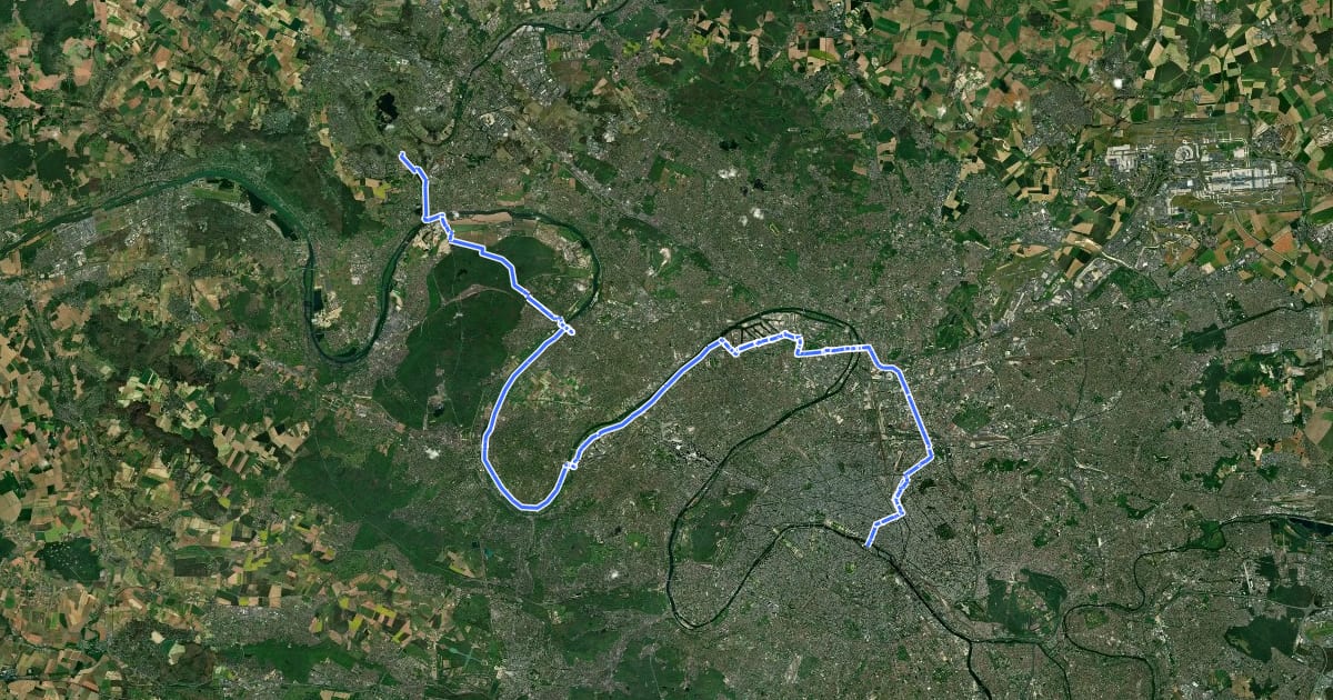 Маршрут Avenue Verte London ↔ Paris, tronçon France - Neuville-sur-Oise <> Paris на спутниковом снимке