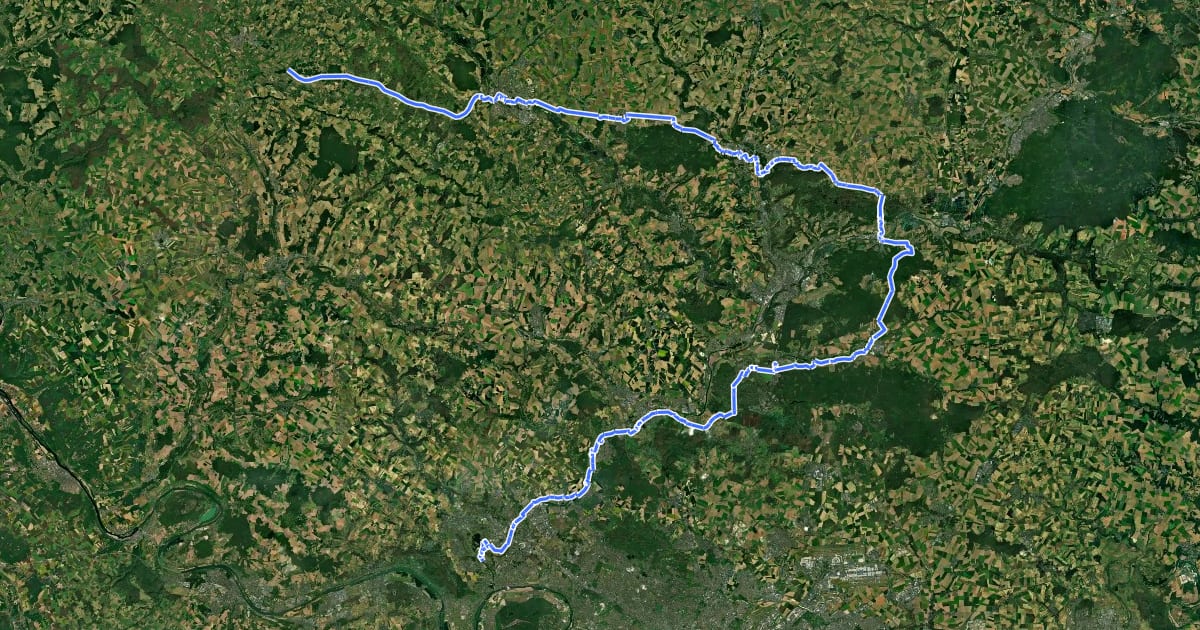 Маршрут Avenue Verte London ↔ Paris, tronçon France - Saint-Germer-de-Fly <> Neuville-sur-Oise par Pont-Sainte-Maxence на спутниковом снимке