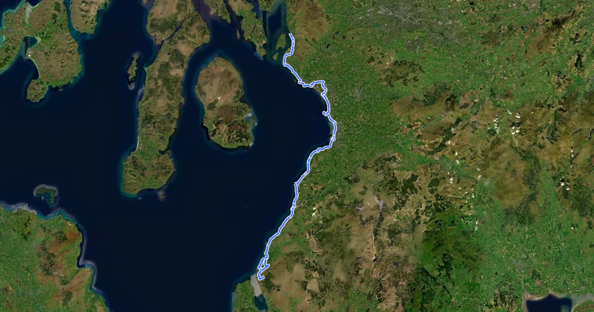 Маршрут Ayrshire Coastal Path на спутниковом снимке