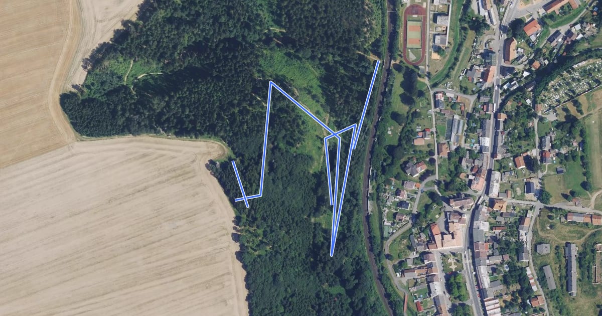 Маршрут Březovský trail - červený на спутниковом снимке